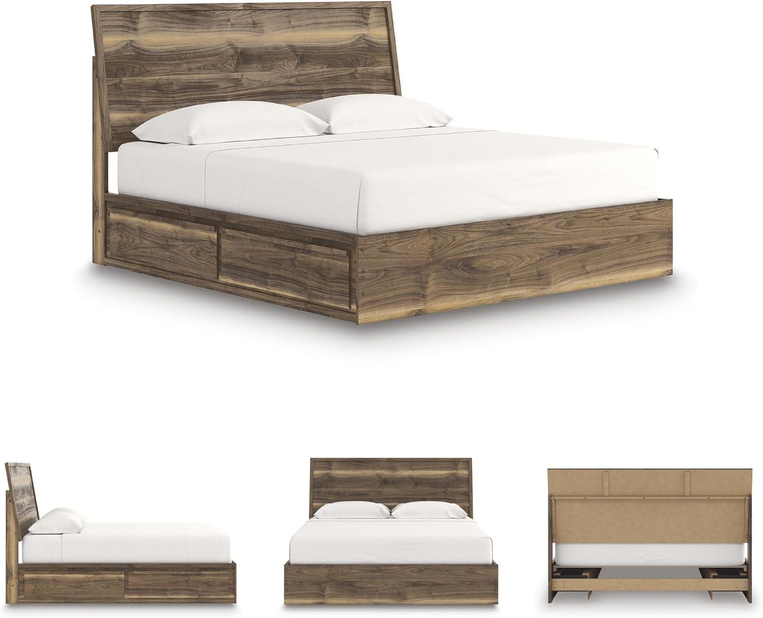 imageSignature Design by Ashley Zadilyn MidCentury Modern Panel Platform Bed with Storage Foundation or Box Spring Not Needed Twin Dark BrownKing Panel Bed with Storage