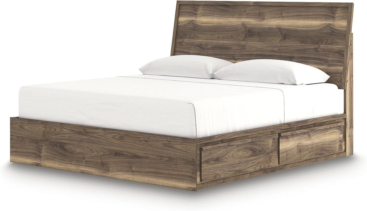 imageSignature Design by Ashley Zadilyn MidCentury Modern Panel Platform Bed with Storage Foundation or Box Spring Not Needed Twin Dark BrownKing Panel Bed with Storage