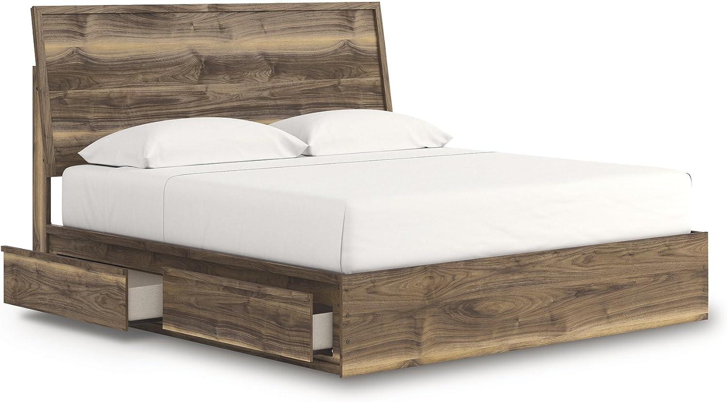 imageSignature Design by Ashley Zadilyn MidCentury Modern Panel Platform Bed with Storage Foundation or Box Spring Not Needed Twin Dark BrownKing Panel Bed with Storage