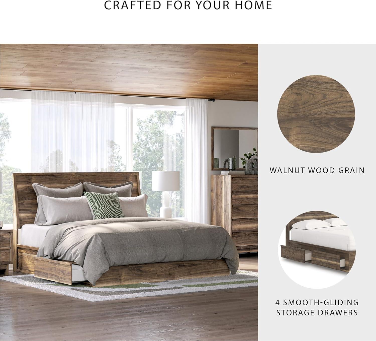 imageSignature Design by Ashley Zadilyn MidCentury Modern Panel Platform Bed with Storage Foundation or Box Spring Not Needed Twin Dark BrownKing Panel Bed with Storage