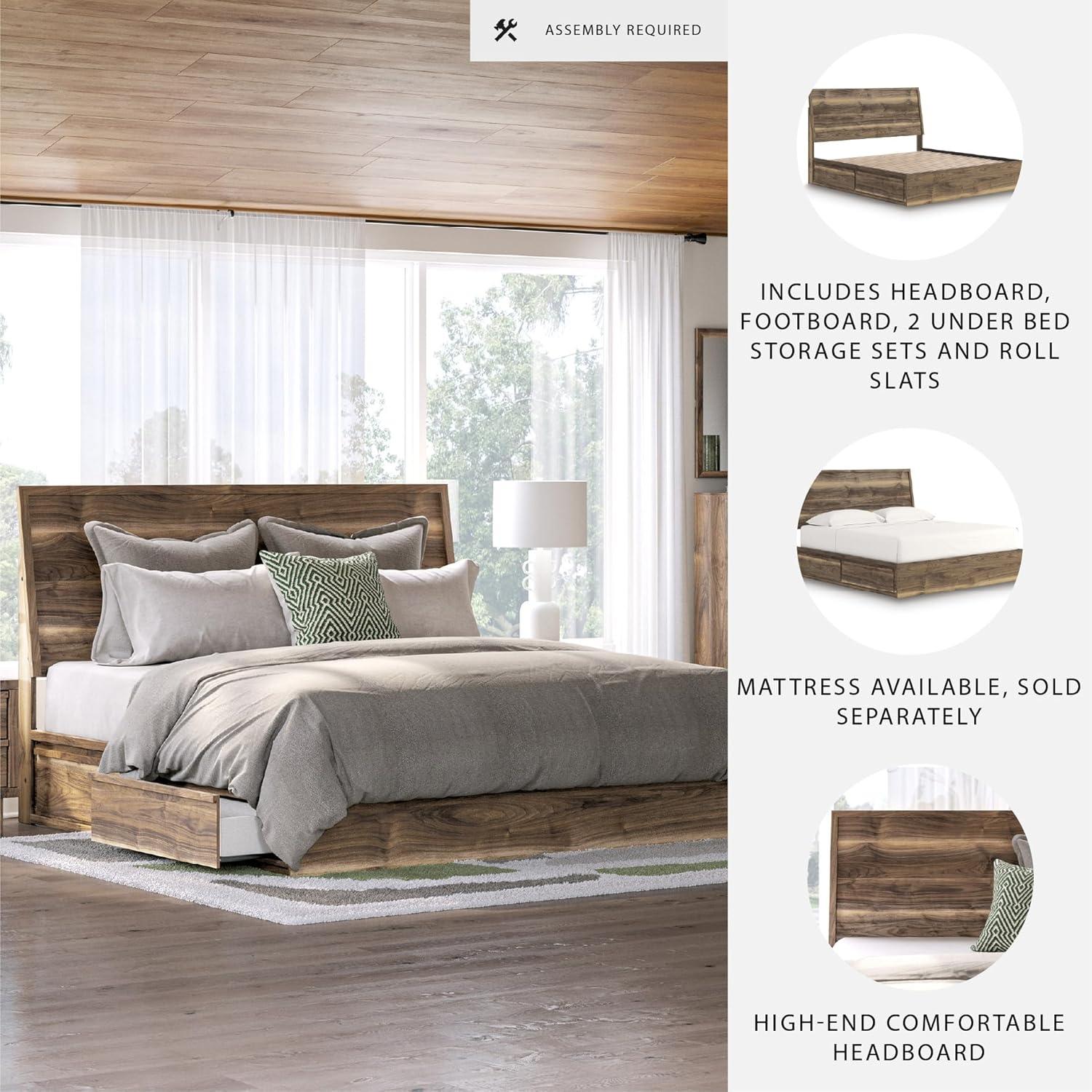 imageSignature Design by Ashley Zadilyn MidCentury Modern Panel Platform Bed with Storage Foundation or Box Spring Not Needed Twin Dark BrownKing Panel Bed with Storage