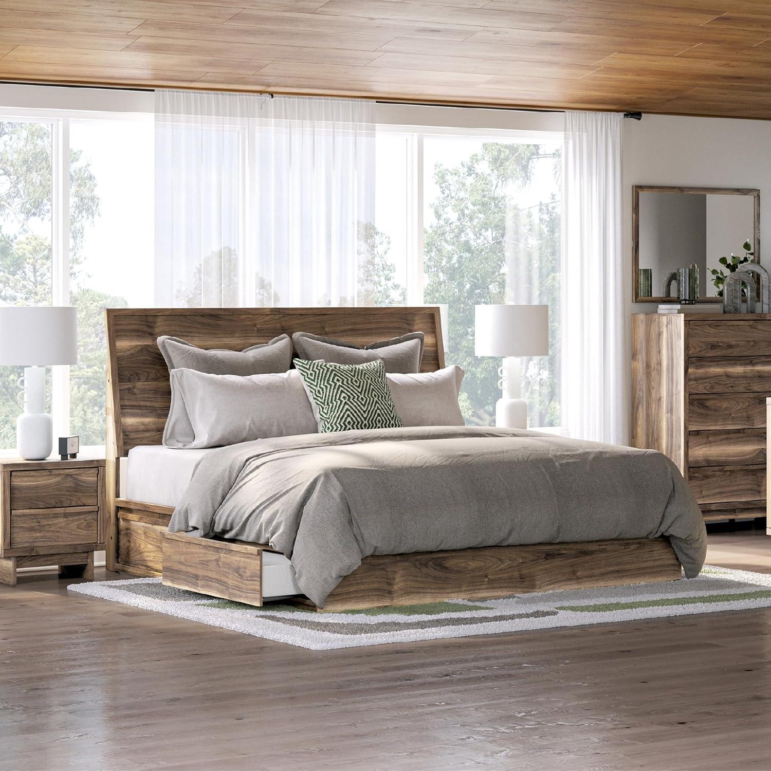 imageSignature Design by Ashley Zadilyn MidCentury Modern Panel Platform Bed with Storage Foundation or Box Spring Not Needed Twin Dark BrownKing Panel Bed with Storage