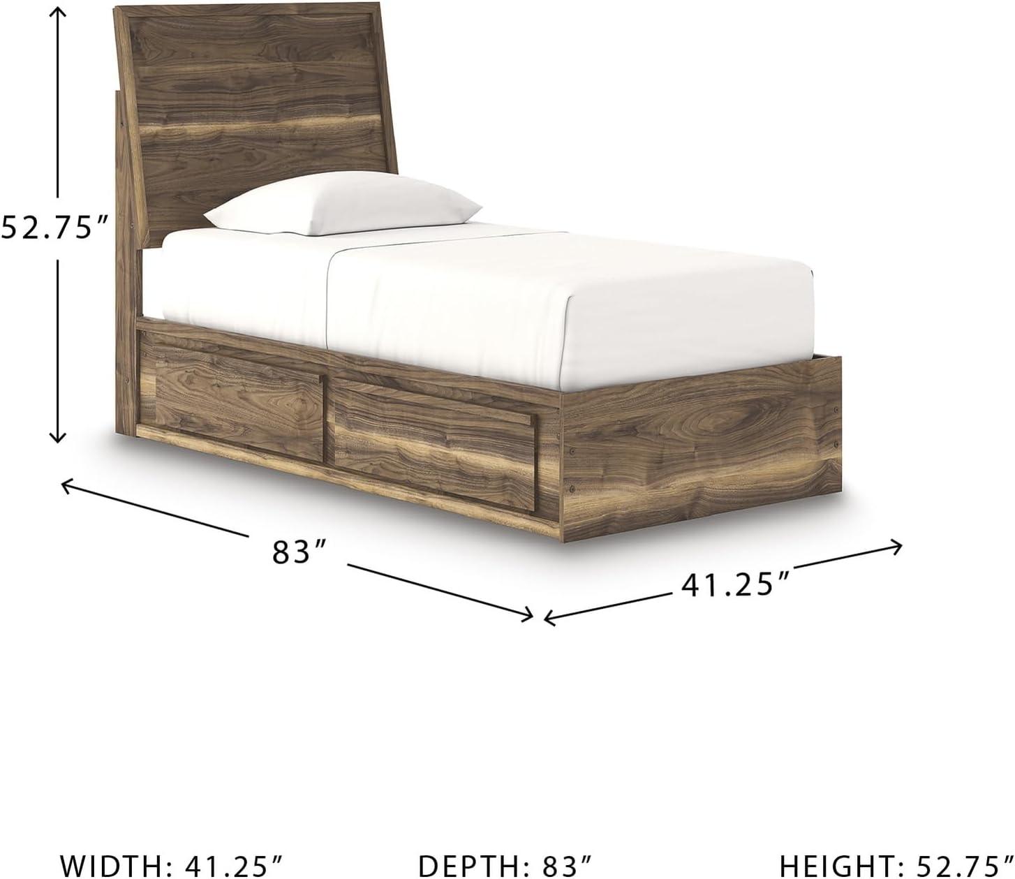 imageSignature Design by Ashley Zadilyn MidCentury Modern Panel Platform Bed with Storage Foundation or Box Spring Not Needed Twin Dark BrownTwin Panel Bed with Storage