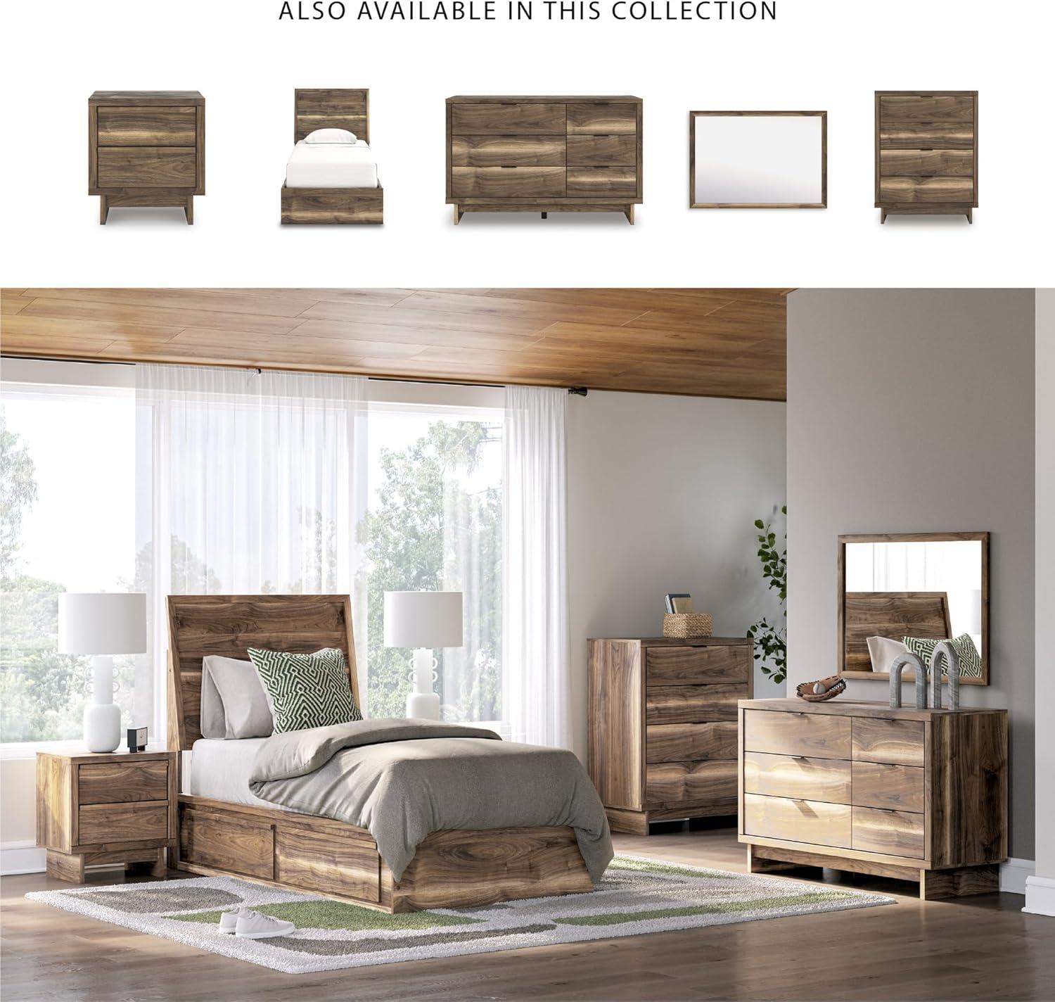 imageSignature Design by Ashley Zadilyn MidCentury Modern Panel Platform Bed with Storage Foundation or Box Spring Not Needed Twin Dark BrownTwin Panel Bed with Storage