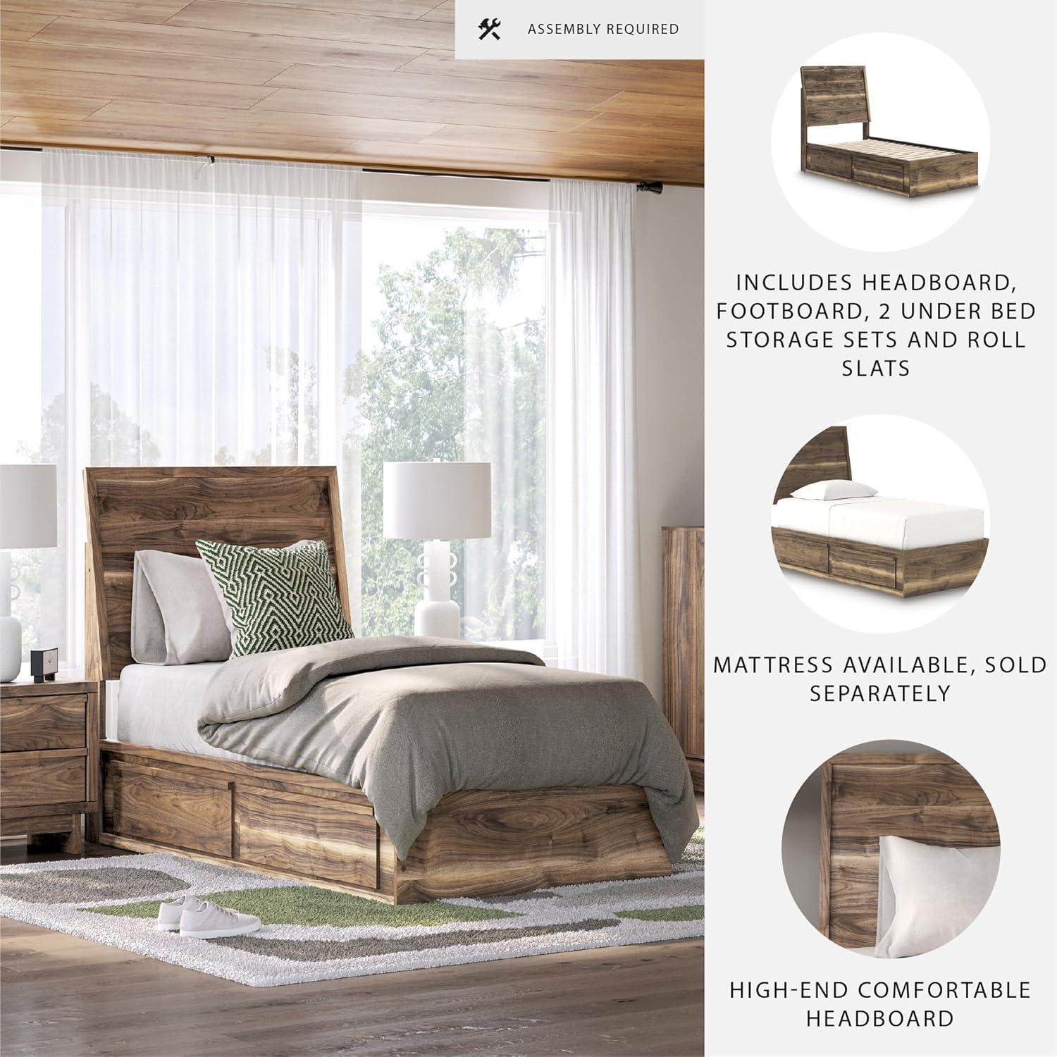 imageSignature Design by Ashley Zadilyn MidCentury Modern Panel Platform Bed with Storage Foundation or Box Spring Not Needed Twin Dark BrownTwin Panel Bed with Storage