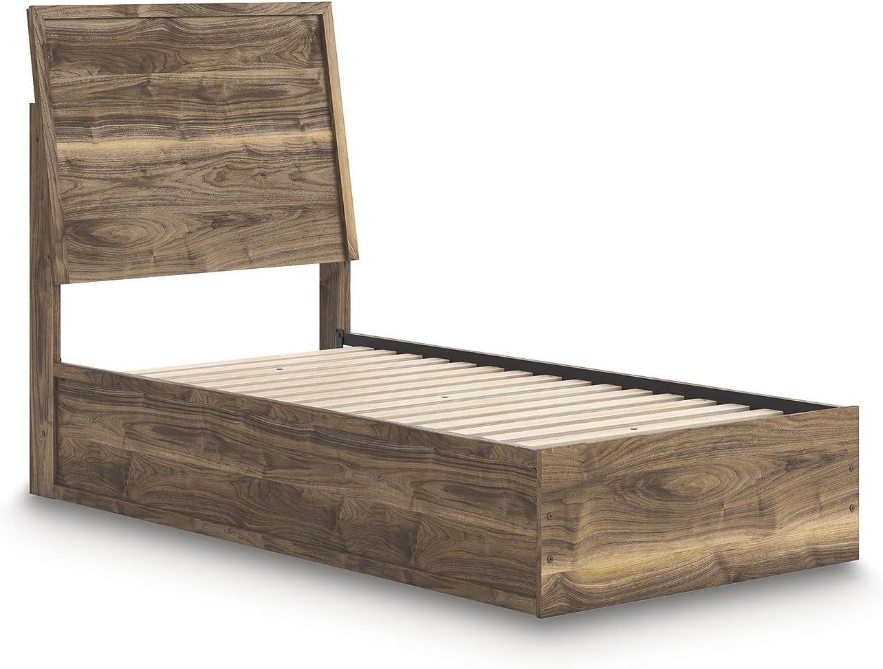 imageSignature Design by Ashley Zadilyn MidCentury Modern Panel Platform Bed with Storage Foundation or Box Spring Not Needed Twin Dark BrownTwin Panel Bed