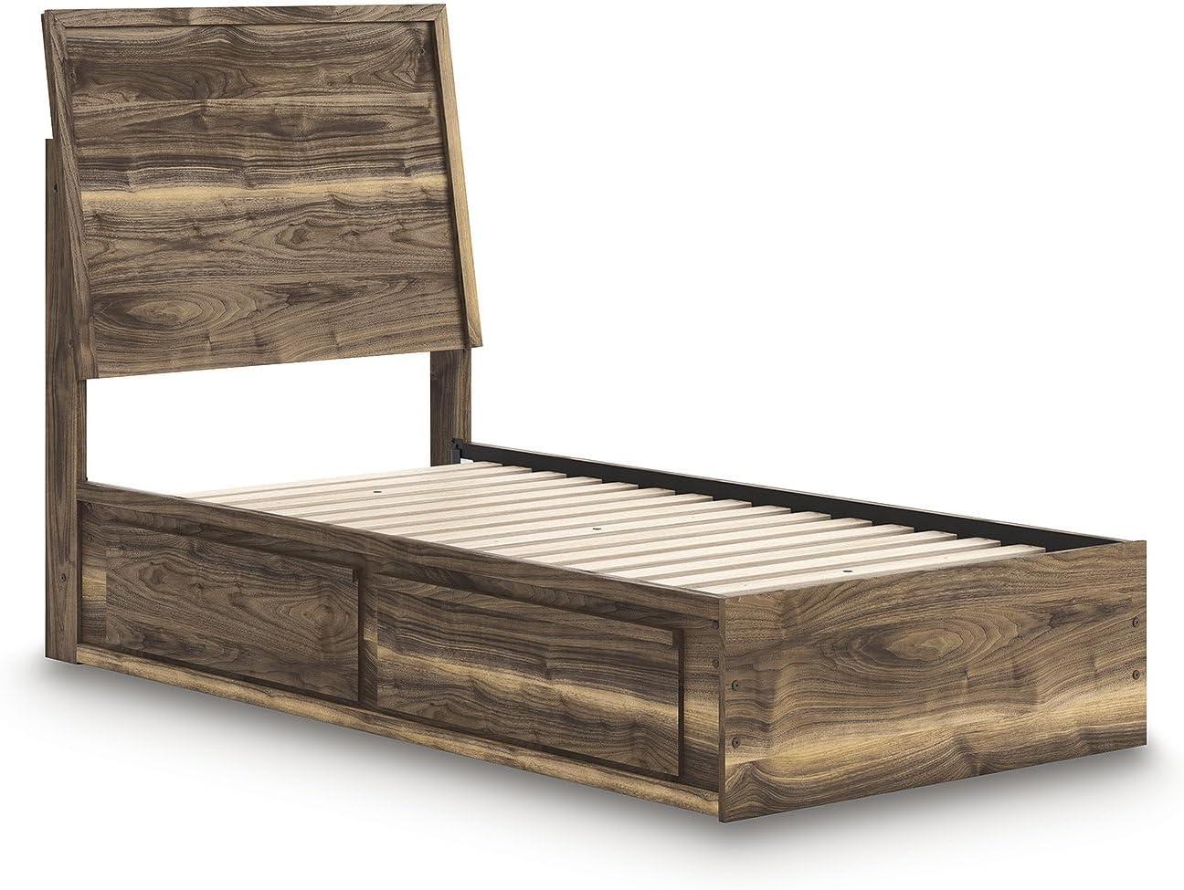 imageSignature Design by Ashley Zadilyn MidCentury Modern Panel Platform Bed with Storage Foundation or Box Spring Not Needed Twin Dark BrownTwin Panel Bed with Storage