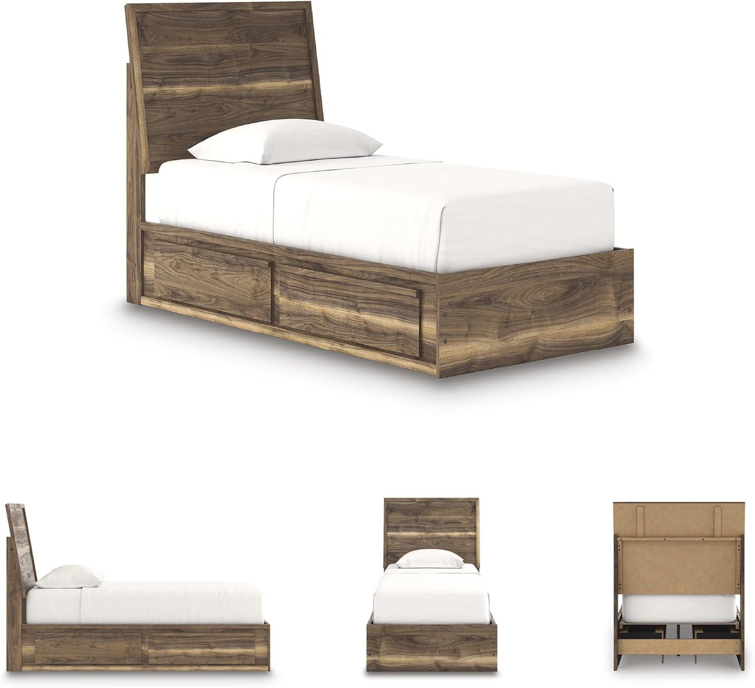 imageSignature Design by Ashley Zadilyn MidCentury Modern Panel Platform Bed with Storage Foundation or Box Spring Not Needed Twin Dark BrownTwin Panel Bed with Storage