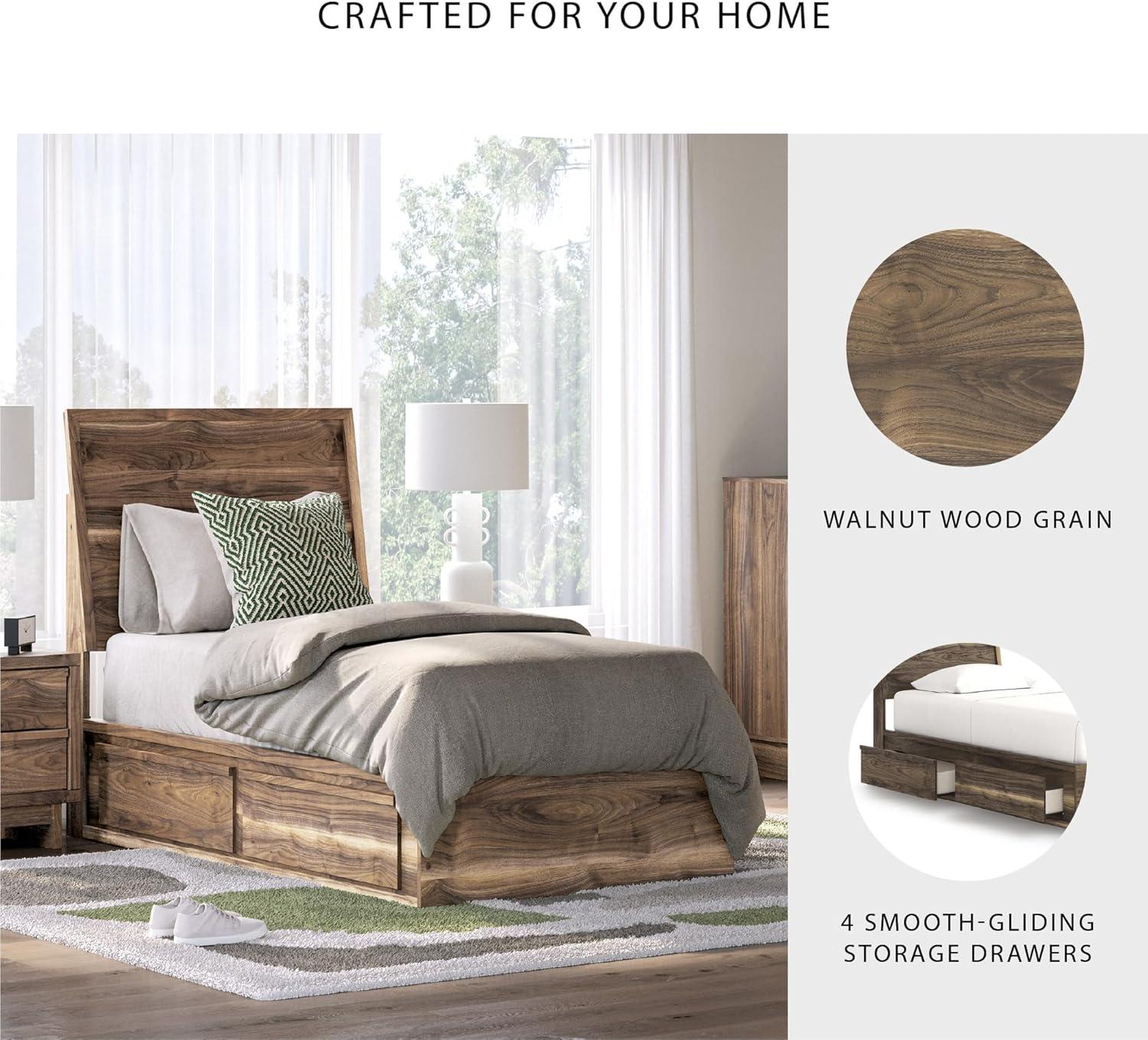 imageSignature Design by Ashley Zadilyn MidCentury Modern Panel Platform Bed with Storage Foundation or Box Spring Not Needed Twin Dark BrownTwin Panel Bed with Storage