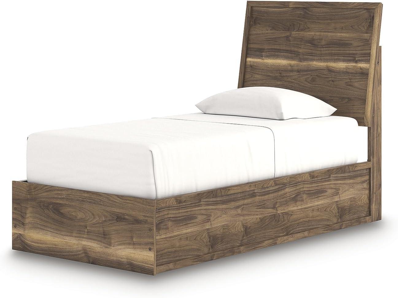 imageSignature Design by Ashley Zadilyn MidCentury Modern Panel Platform Bed with Storage Foundation or Box Spring Not Needed Twin Dark BrownTwin Panel Bed