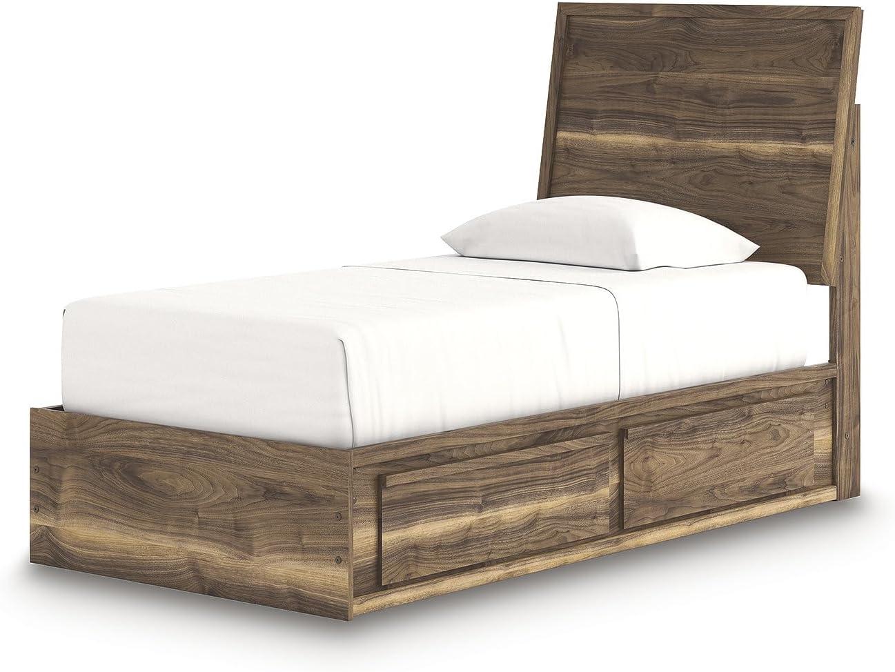 imageSignature Design by Ashley Zadilyn MidCentury Modern Panel Platform Bed with Storage Foundation or Box Spring Not Needed Twin Dark BrownTwin Panel Bed with Storage