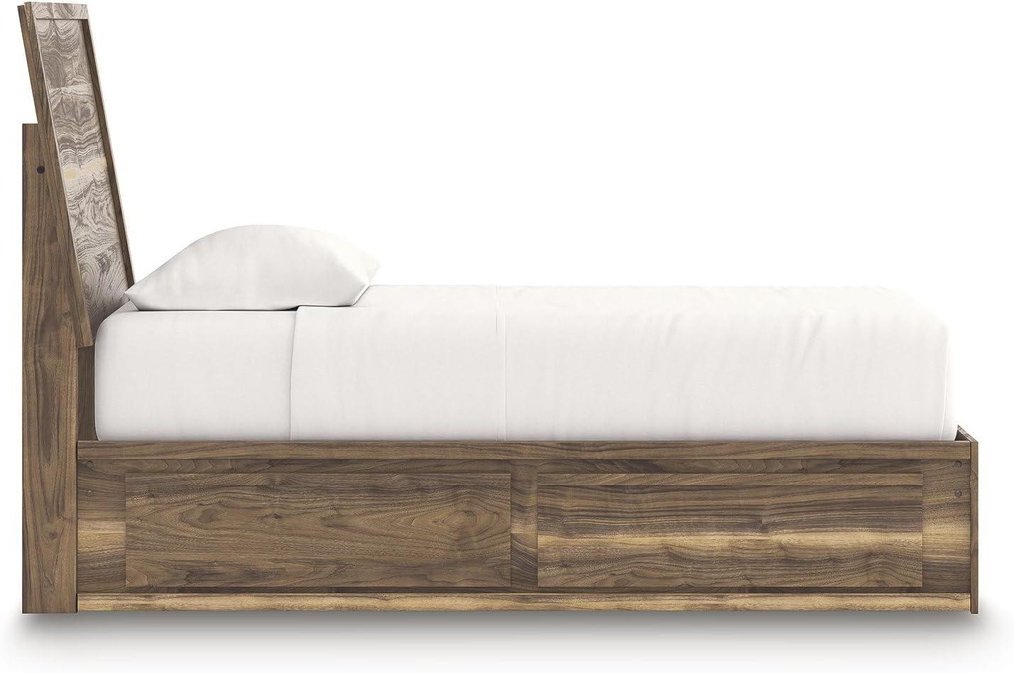 imageSignature Design by Ashley Zadilyn MidCentury Modern Panel Platform Bed with Storage Foundation or Box Spring Not Needed Twin Dark BrownTwin Panel Bed with Storage