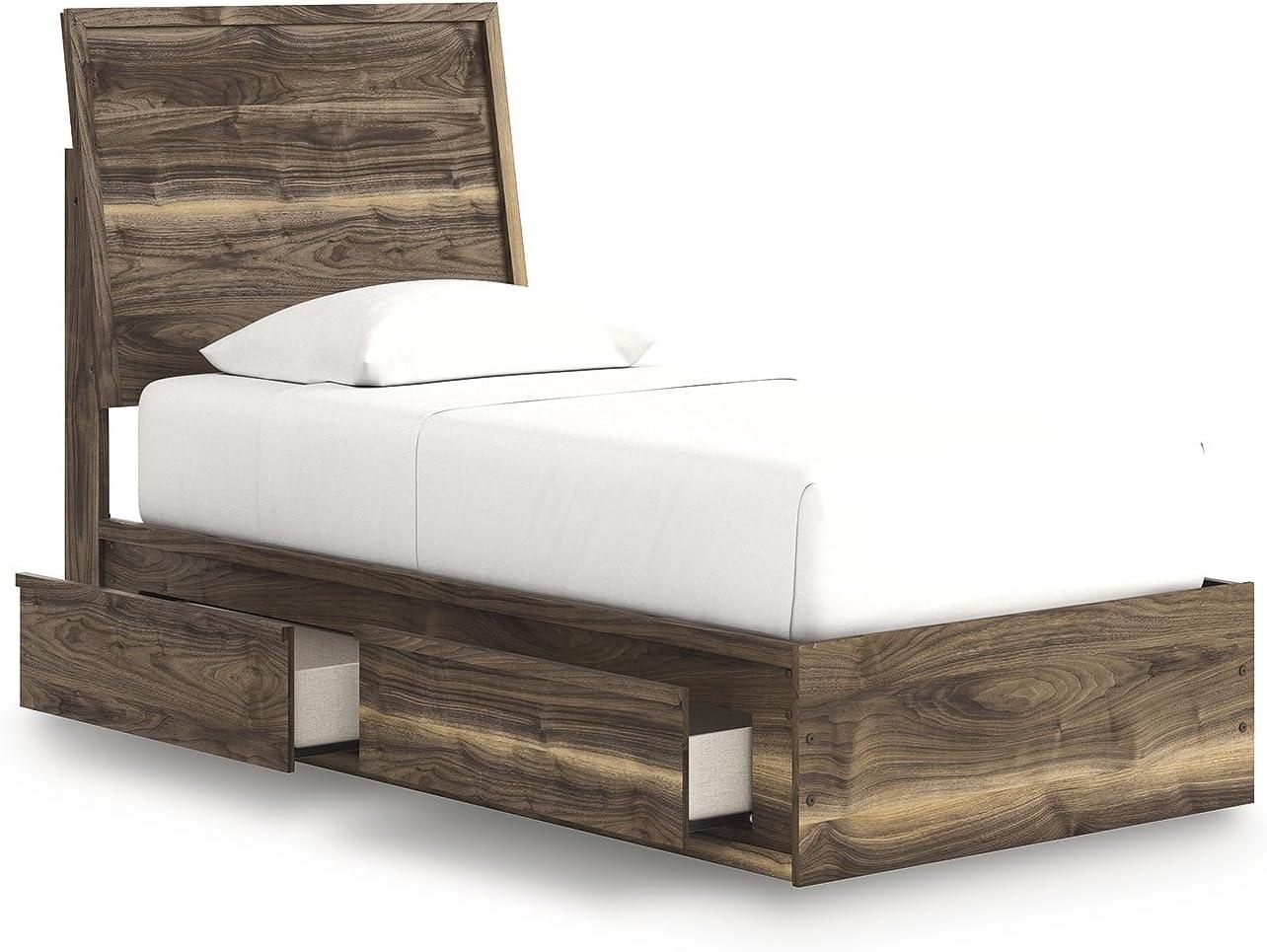 imageSignature Design by Ashley Zadilyn MidCentury Modern Panel Platform Bed with Storage Foundation or Box Spring Not Needed Twin Dark BrownTwin Panel Bed with Storage