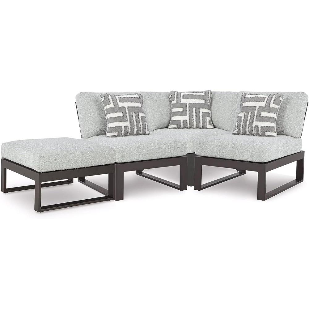 imageSignature Design by Ashley Beachloft Symmetrical Casual 5Piece Outdoor Sectional with Cushion and 5 Throw Pillows Light Gray4Piece Outdoor Sectional