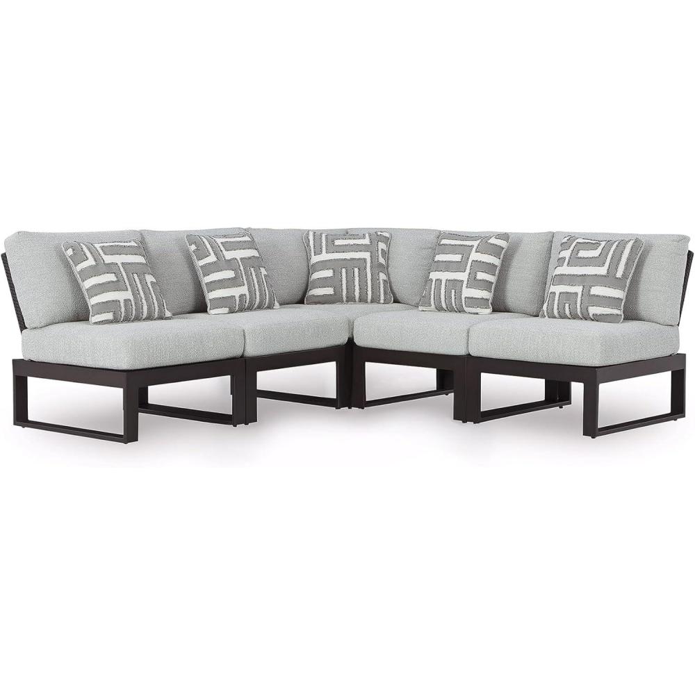 imageSignature Design by Ashley Beachloft Symmetrical Casual 5Piece Outdoor Sectional with Cushion and 5 Throw Pillows Light Gray5Piece Outdoor Sectional