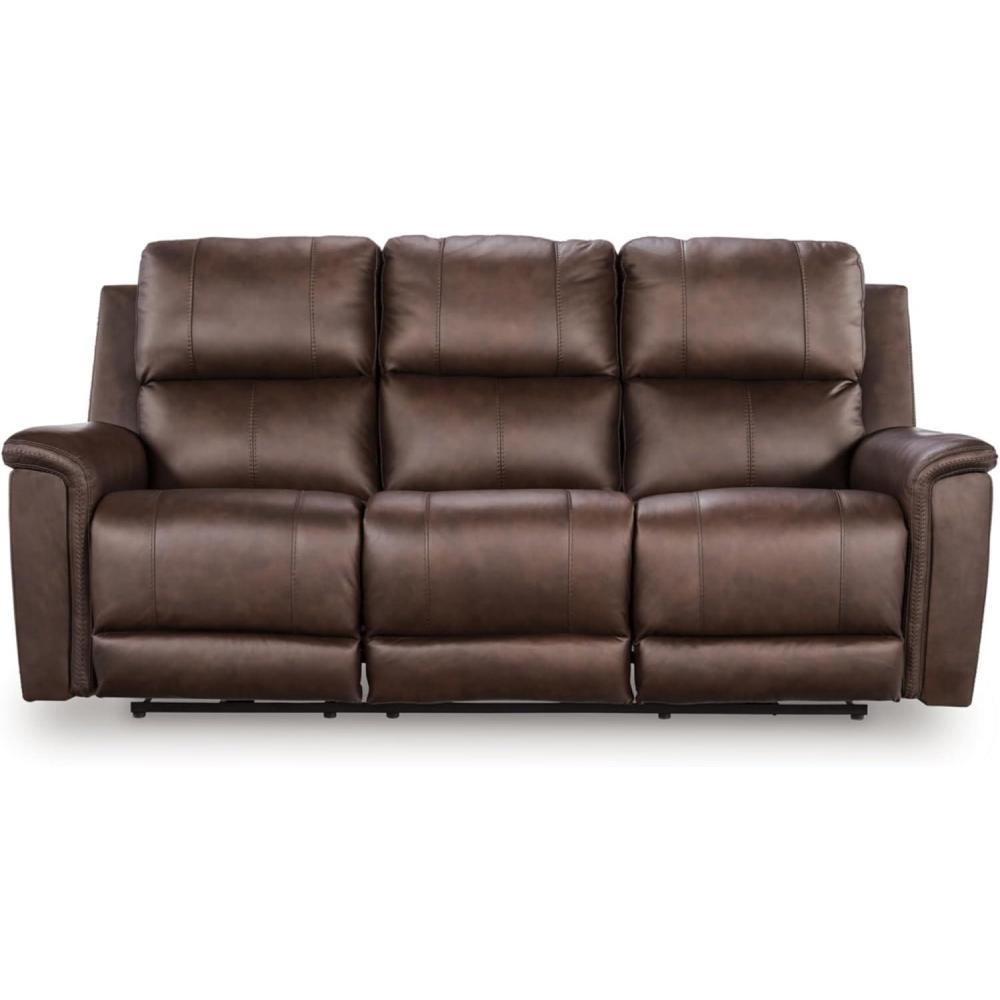 imageSignature Design by Ashley Beryton Power Reclining Sofa with Adjustable Headrest USBA amp USBC Charging OneTouch Reclining Leather 85 W x 41 D x 43 H BrownPower Reclining Sofa