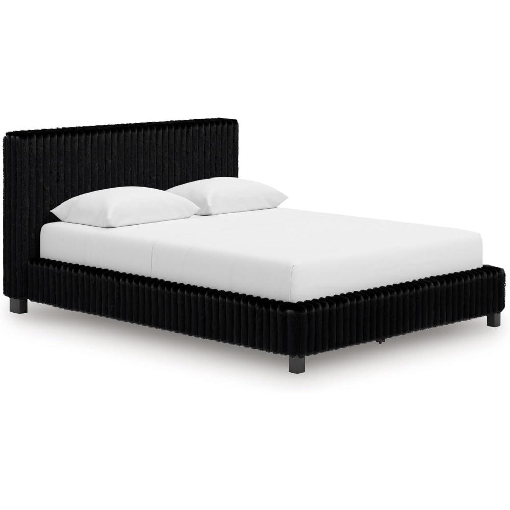 imageSignature Design by Ashley Birmonton Glam Upholstered Panel Storage Bed Foundation or Box Spring Needed King WhiteBlack