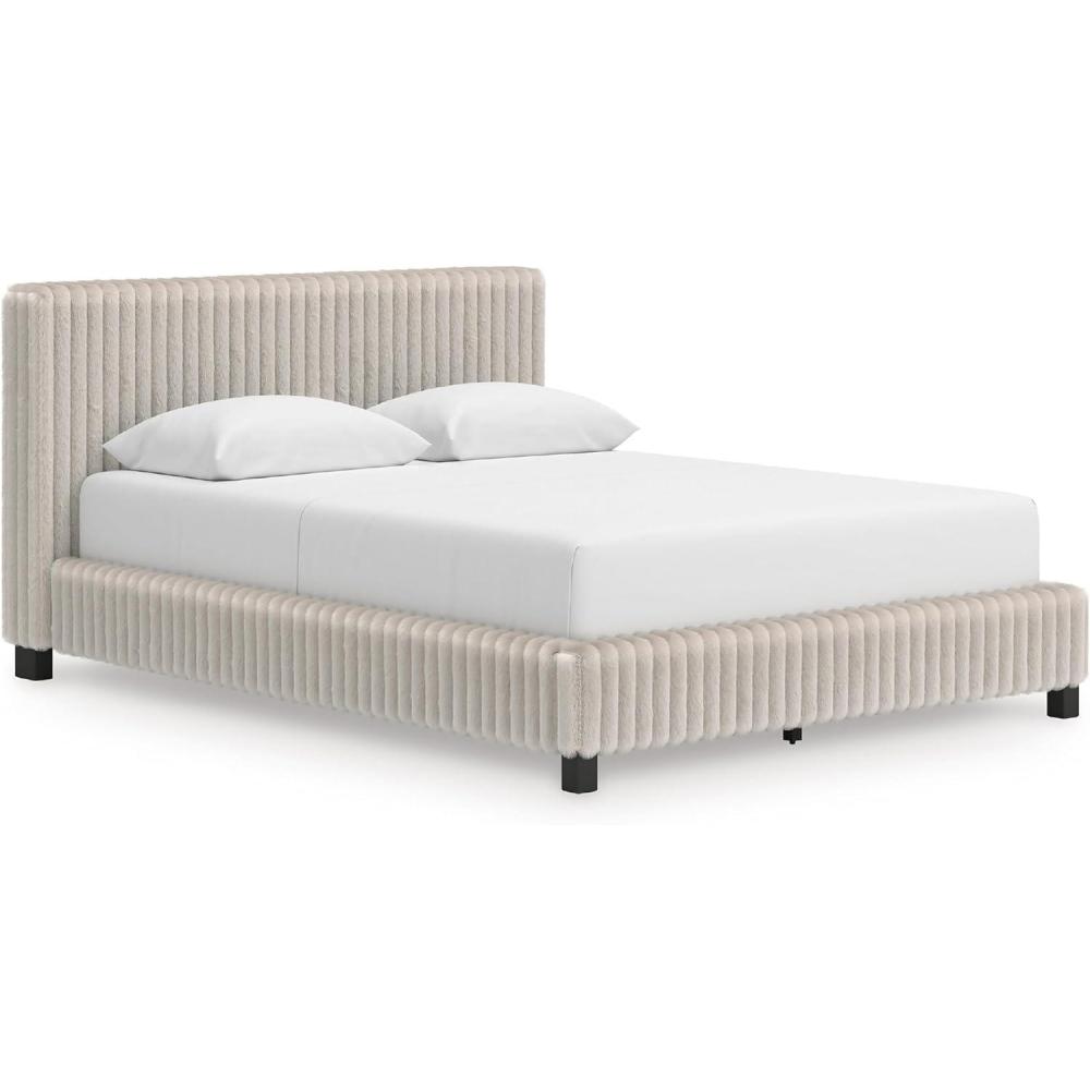 imageSignature Design by Ashley Birmonton Glam Upholstered Panel Storage Bed Foundation or Box Spring Needed King WhiteWhite