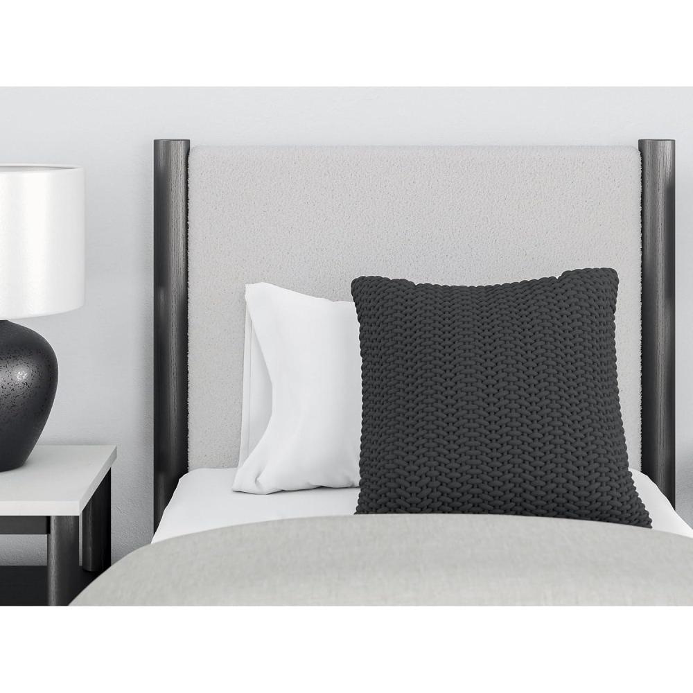 imageSignature Design by Ashley Cadmori Modern Queen Upholstered Platform Bed Foundation or Box Spring Not Needed Black amp WhiteBlack