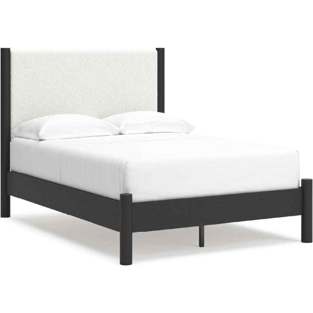 imageSignature Design by Ashley Cadmori Modern Queen Upholstered Platform Bed Foundation or Box Spring Not Needed Black amp WhiteBlackWhite