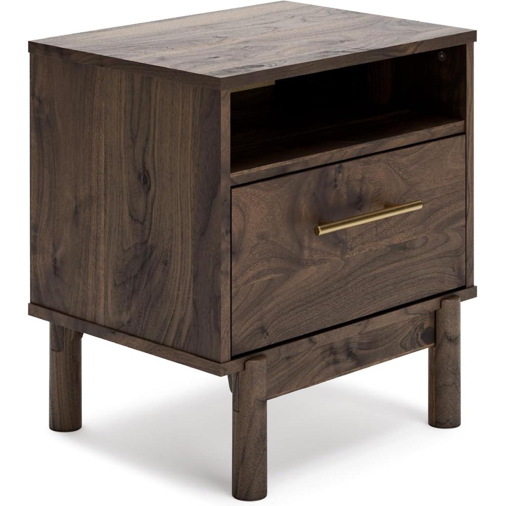 imageSignature Design by Ashley Calverson Rustic 2Drawer Nightstand with Storage and Bar Pulls Dark BrownBrown