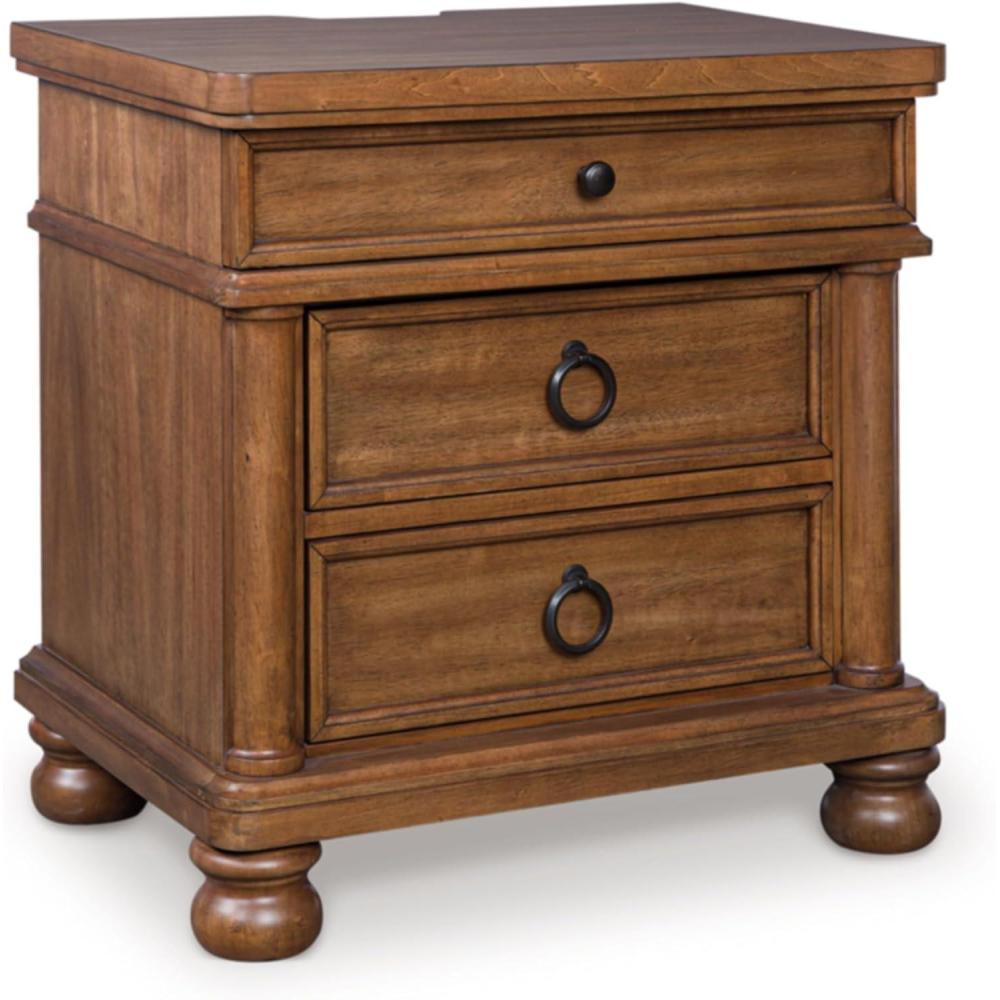 imageSignature Design by Ashley Chadworth Traditional Nightstand with 3 Drawers USBA and USBC Charging Metal Knobs Wood 27 W x 1813 D x 2738 H BrownBrown