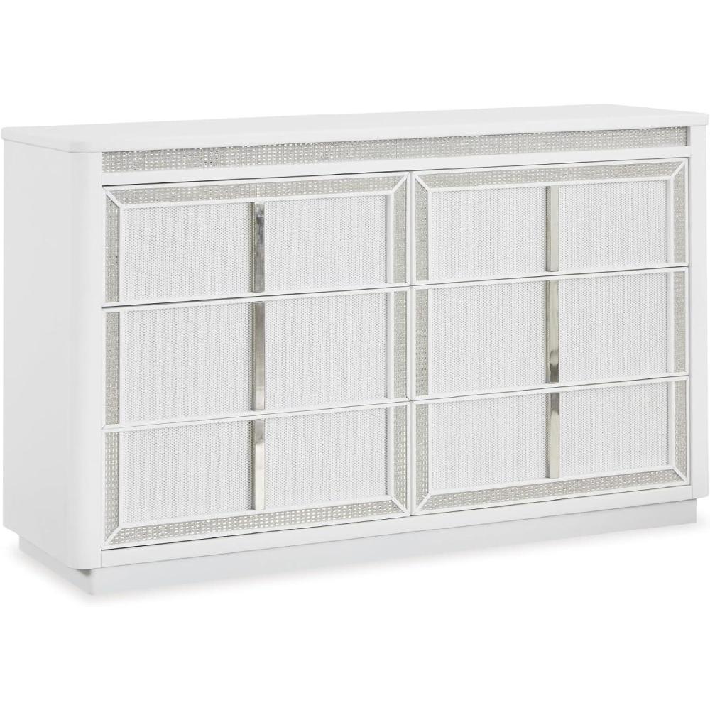 imageSignature Design by Ashley Chalanna Contemporary 6Drawer Dresser with LED Lighting FeltLined Top Drawer and Safety Stop White