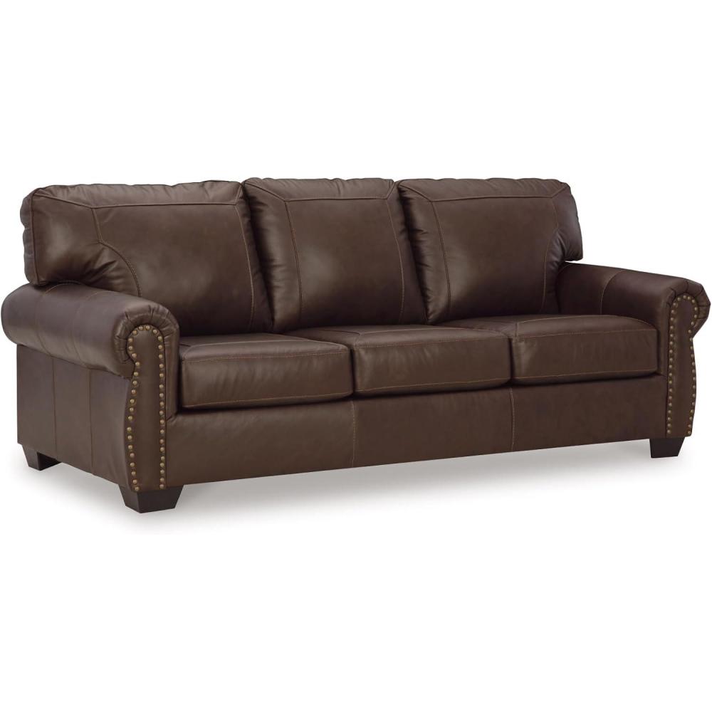 imageSignature Design by Ashley Colleton Classic Leather Match Sofa with Nailheads Dark Brown