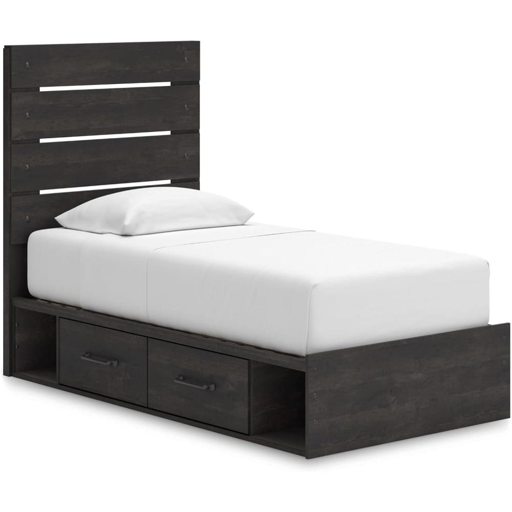 imageSignature Design by Ashley Delmorta Rustic Panel Bed Foundation or Box Spring Needed Full GrayPanel Storage Bed