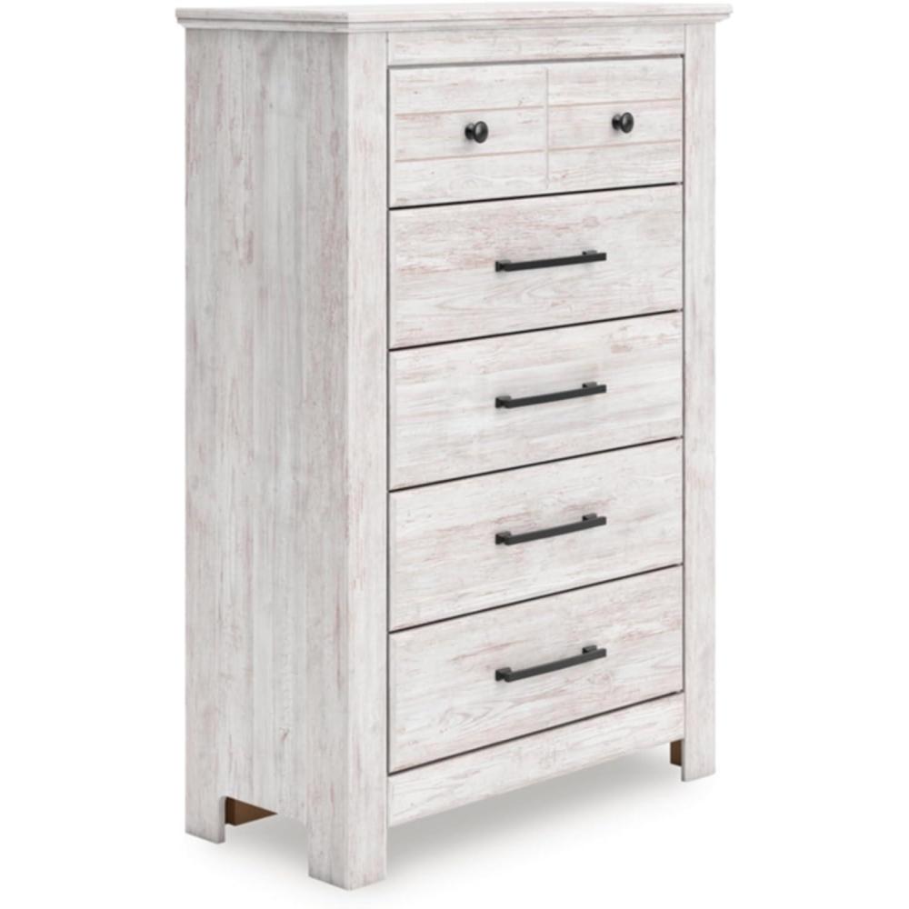 imageSignature Design by Ashley Fenderport Vintage Casual Nightstand with Two Drawers USB Charging Bronze Knobs Wood 2492 W x 1598 D x 2504 H WhitewashChest of Drawers