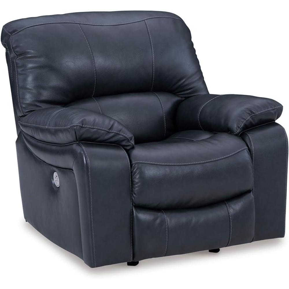 imageSignature Design by Ashley First Base Contemporary Faux Leather Manual Reclining Loveseat GrayBlue