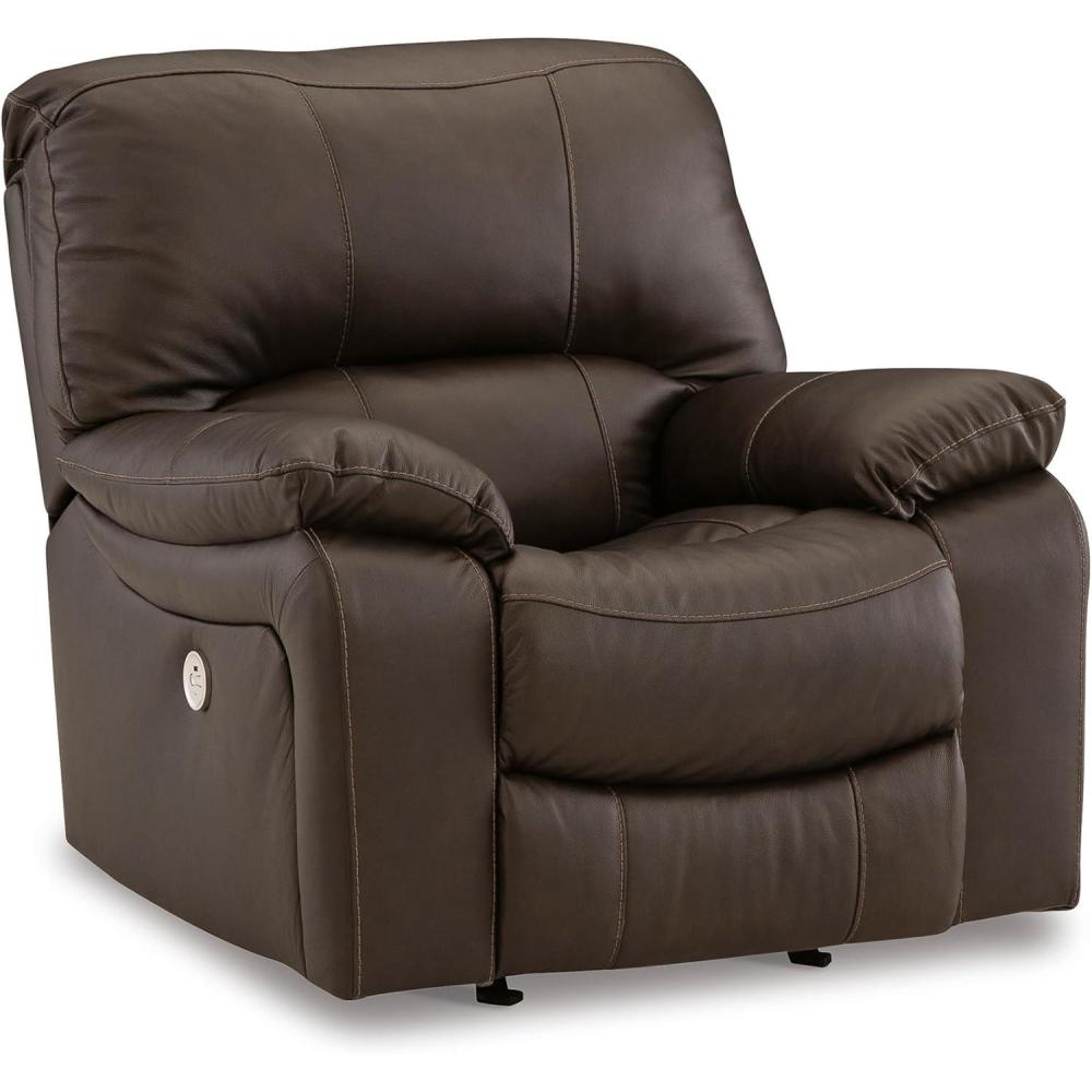 imageSignature Design by Ashley First Base Contemporary Faux Leather Manual Reclining Loveseat GrayBrown