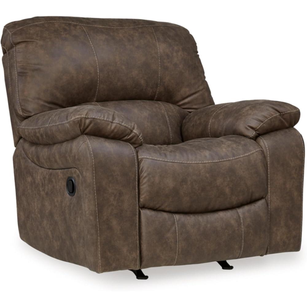 imageSignature Design by Ashley First Base Contemporary Faux Leather Manual Reclining Loveseat GrayDark Brown
