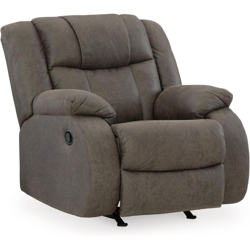 imageSignature Design by Ashley First Base Contemporary Faux Leather Manual Reclining Loveseat GrayGrey