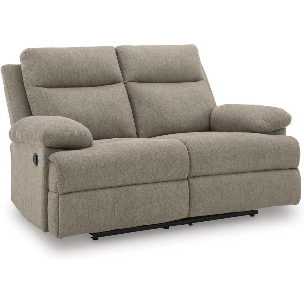 imageSignature Design by Ashley First Base Contemporary Faux Leather Manual Reclining Loveseat GrayMocha