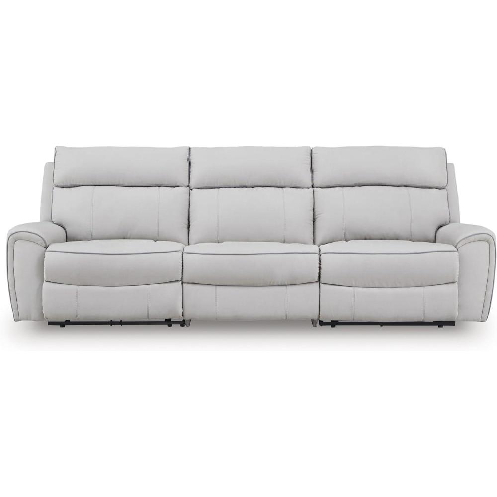 imageSignature Design by Ashley Grafton Pike Straight Contemporary 3Piece Power Reclining Sectional with Adjustable Headrest and USB Charging Ports Light Gray3Piece Power Reclining Sectional