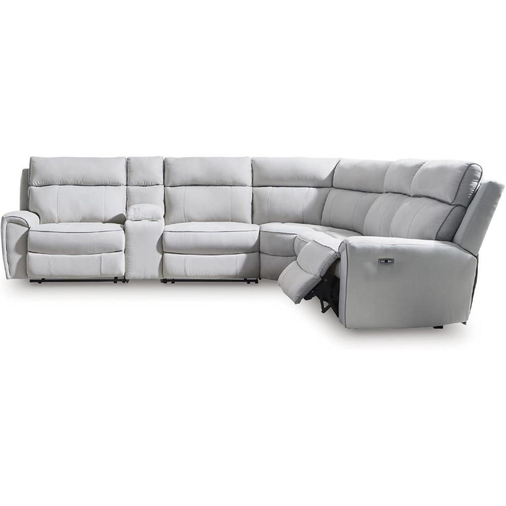 imageSignature Design by Ashley Grafton Pike Straight Contemporary 3Piece Power Reclining Sectional with Adjustable Headrest and USB Charging Ports Light Gray6Piece Reclining Sectional with Storage Console