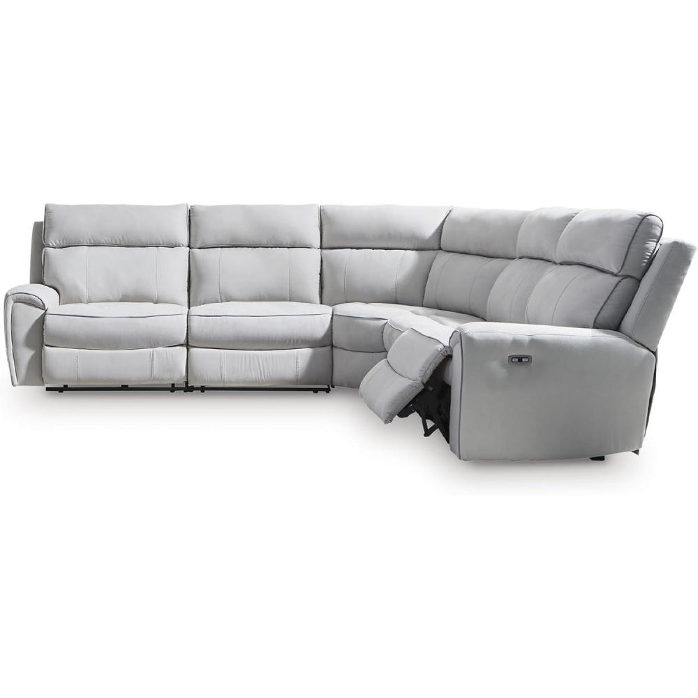 imageSignature Design by Ashley Grafton Pike Straight Contemporary 3Piece Power Reclining Sectional with Adjustable Headrest and USB Charging Ports Light Gray5Piece Power Reclining Sectional