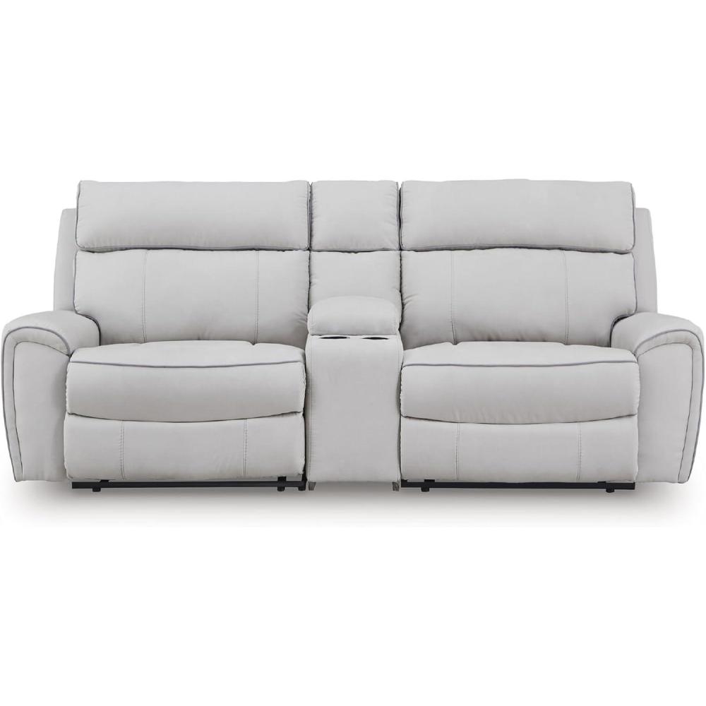 imageSignature Design by Ashley Grafton Pike Straight Contemporary 3Piece Power Reclining Sectional with Adjustable Headrest and USB Charging Ports Light Gray3Piece Power Reclining Sectional with Console