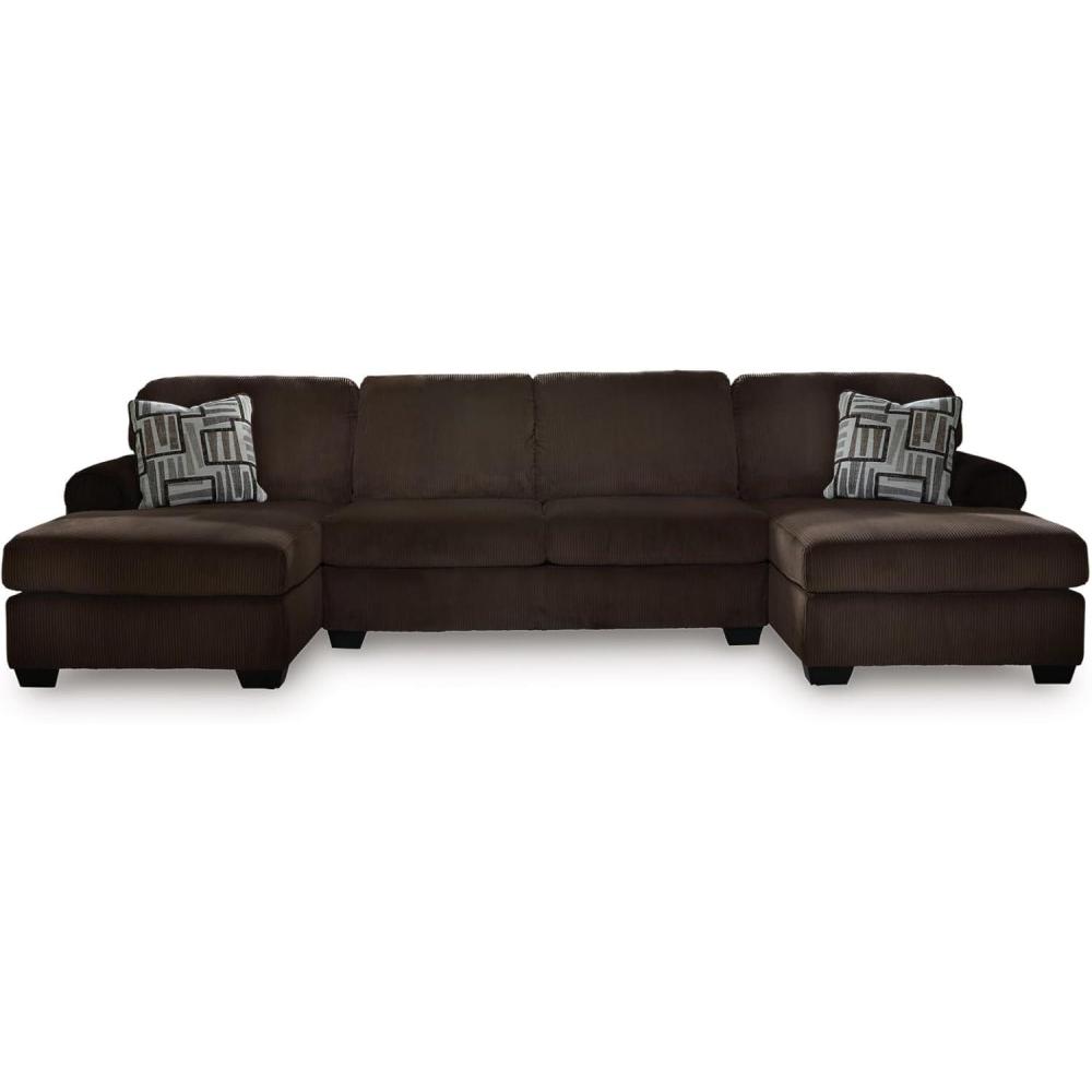 imageSignature Design by Ashley Landsings Straight Casual 2Piece Super Chaise with Removable Cushion and Rolled Arm Dark Brown3Piece Sectional with Double Chaise