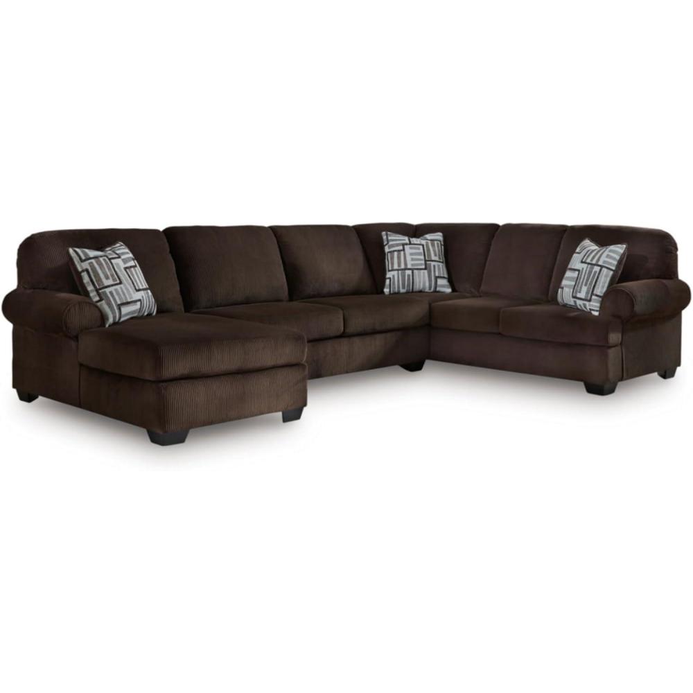 imageSignature Design by Ashley Landsings Straight Casual 2Piece Super Chaise with Removable Cushion and Rolled Arm Dark BrownLeft Hand 3Piece Sectional with Chaise