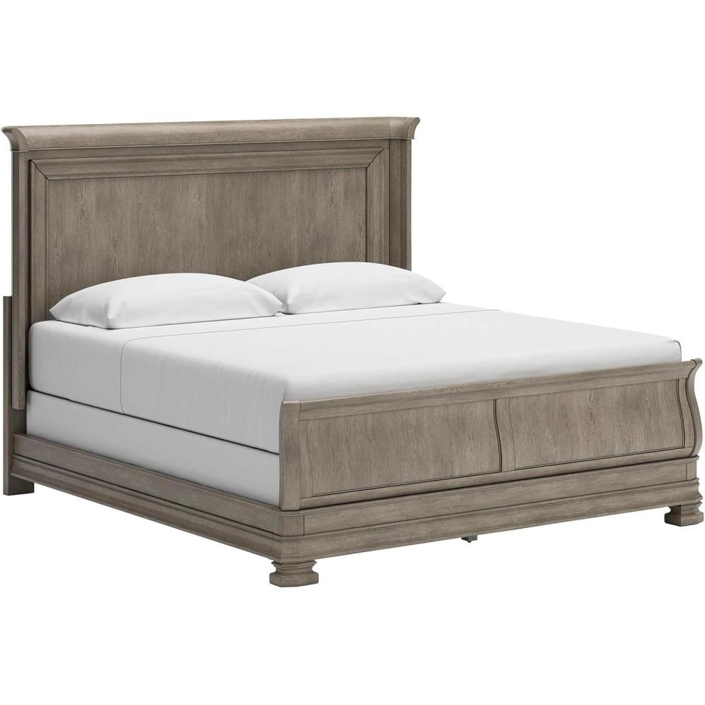 imageSignature Design by Ashley Lexorne Traditional King Sleigh Bed Foundation or Box Spring Needed Light GrayKing Sleigh Bed