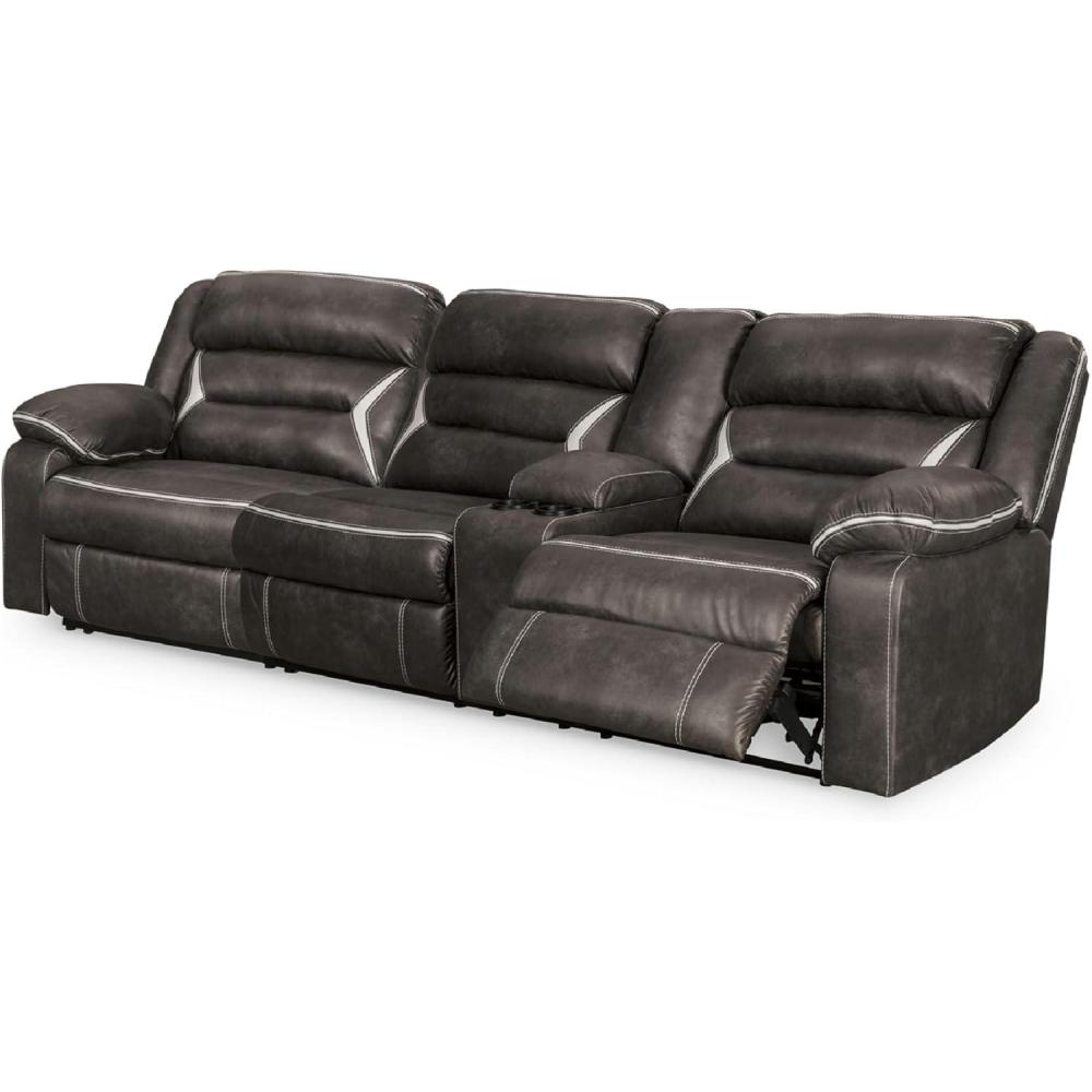 imageSignature Design by Ashley Modern Kincord LShape Symmetrical Faux Leather 3Piece Power Reclining Sectional with Cup Holder and USB Charging Ports Dark BrownRight Arm Rest