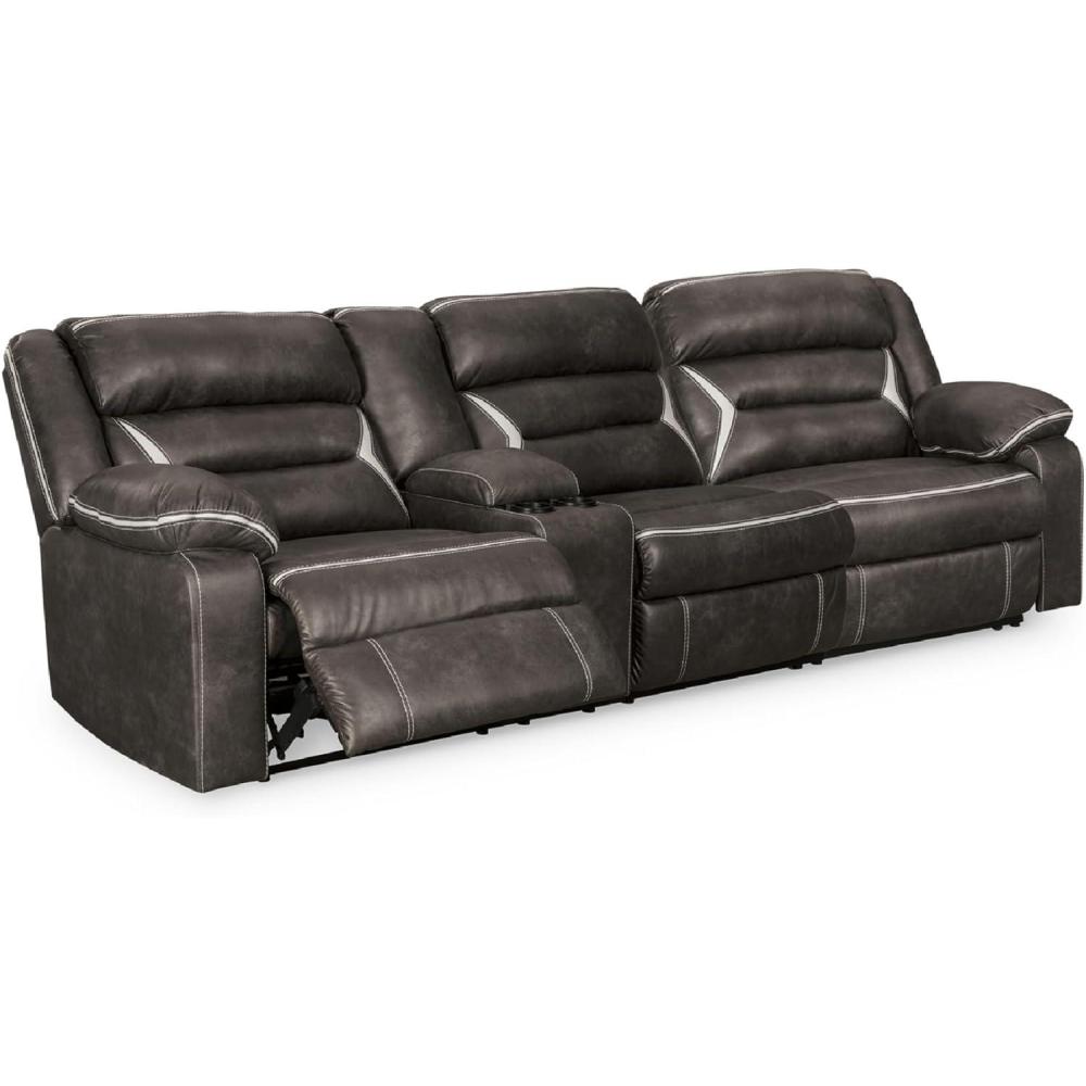 imageSignature Design by Ashley Modern Kincord LShape Symmetrical Faux Leather 3Piece Power Reclining Sectional with Cup Holder and USB Charging Ports Dark BrownLeft Arm Rest