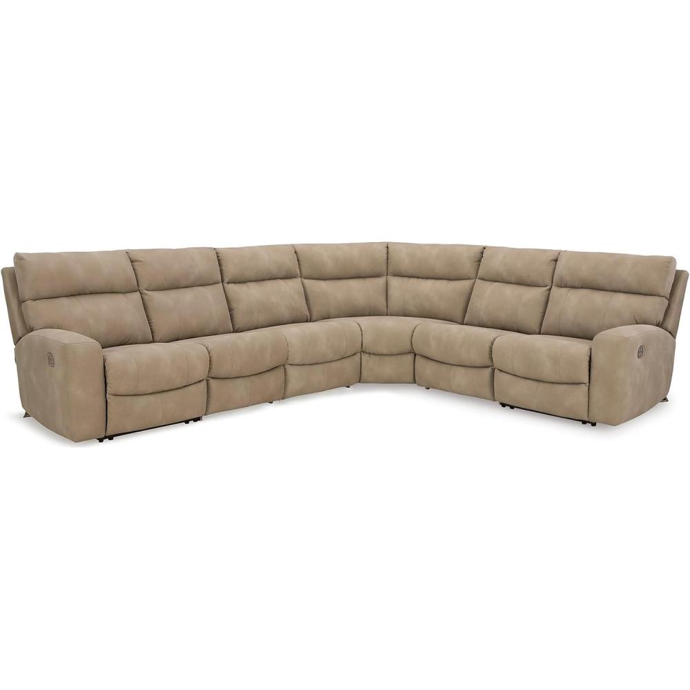 imageSignature Design by Ashley NextGen DuraPella Contemporary Faux Leather Modular Wall Hugger 3Piece Power Reclining Sectional Loveseat with Console Adjustable Headrest and USB Ports GrayBeige