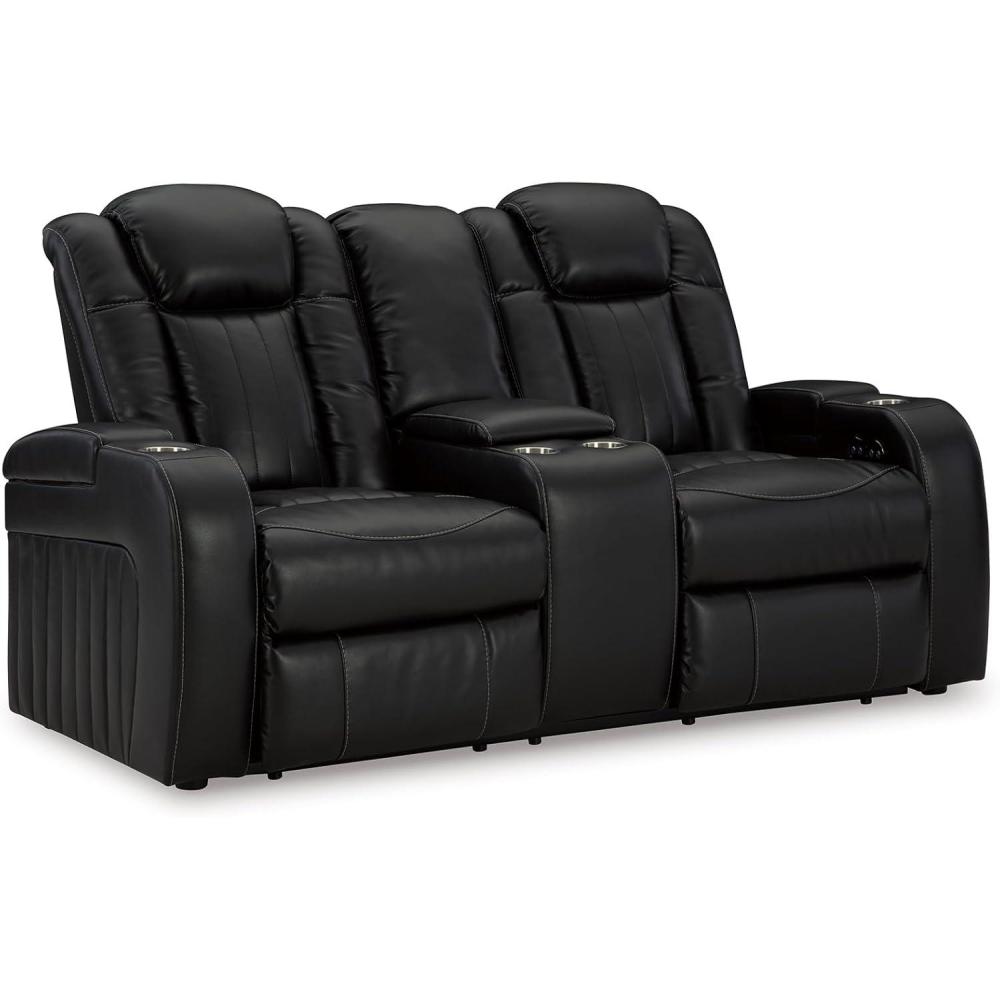 imageSignature Design by Ashley NextGen DuraPella Contemporary Faux Leather Modular Wall Hugger 3Piece Power Reclining Sectional Loveseat with Console Adjustable Headrest and USB Ports GrayBlack