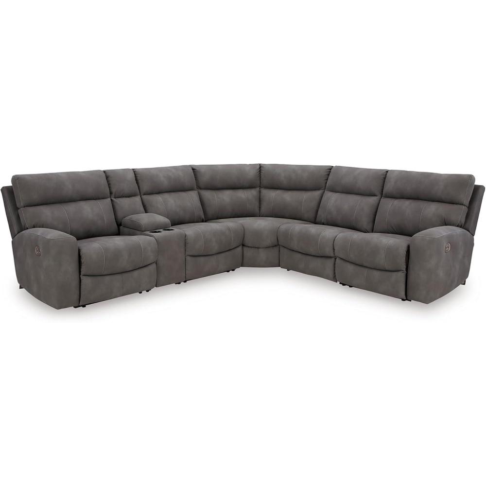 imageSignature Design by Ashley NextGen DuraPella Contemporary Faux Leather Modular Wall Hugger 3Piece Power Reclining Sectional Loveseat with Console Adjustable Headrest and USB Ports GrayGrey