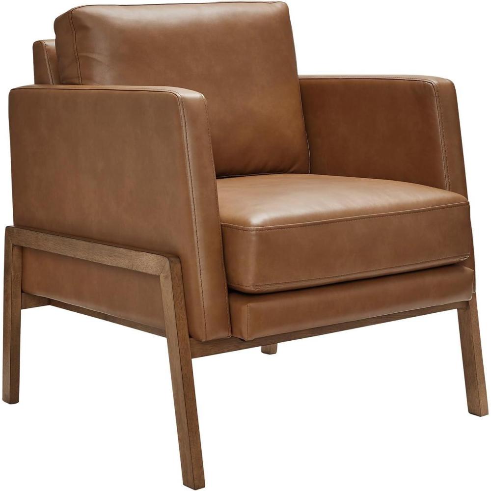 imageSignature Design by Ashley Numund Contemporary Faux Leather Upholstered Accent Chair with Removable Cushions and Track Arms Light Brown
