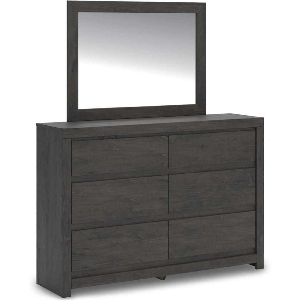 imageSignature Design by Ashley Parlayon Modern 6Drawer Dresser and Mirror with AntiTipping Restraint BlackCharcoal