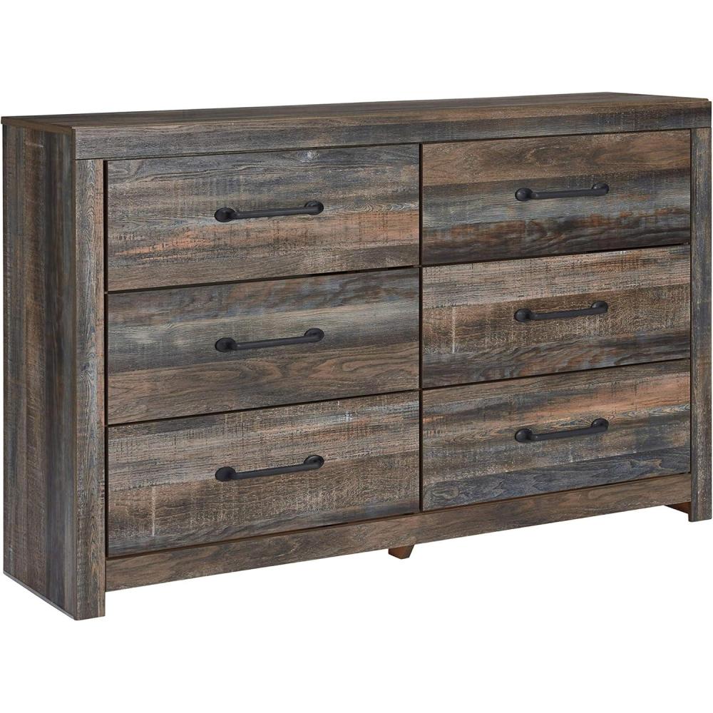 imageSignature Design by Ashley Parlayon Modern 6Drawer Dresser and Mirror with AntiTipping Restraint BlackPlanked Brown
